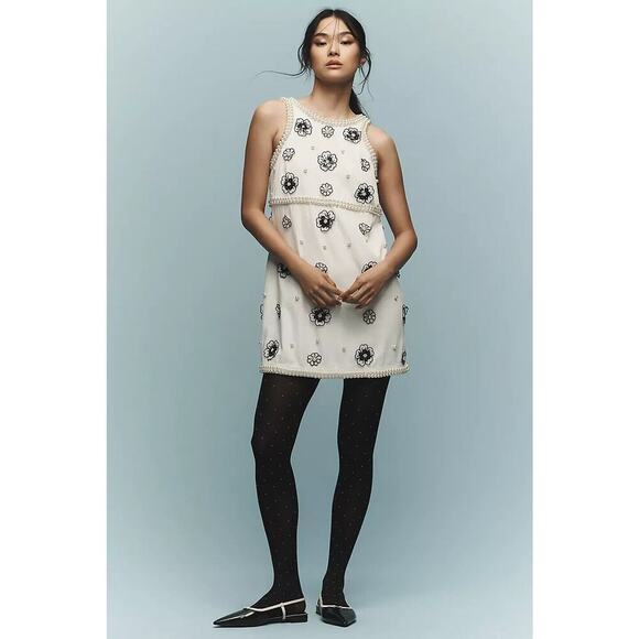 NWD Maeve 3D Embellished Pearl Shift Mini Dress Sz XSP Petite White #9N501 - Picture 3 of 14